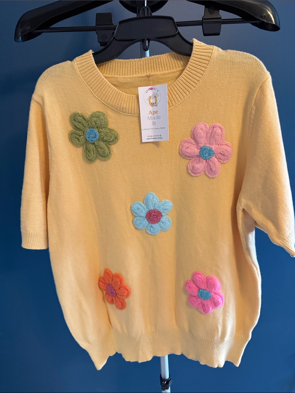 Yellow Floral Applique Sweater